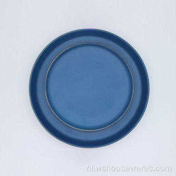 Ronde vorm blauw goud rand kleur glazuur serviesgoed